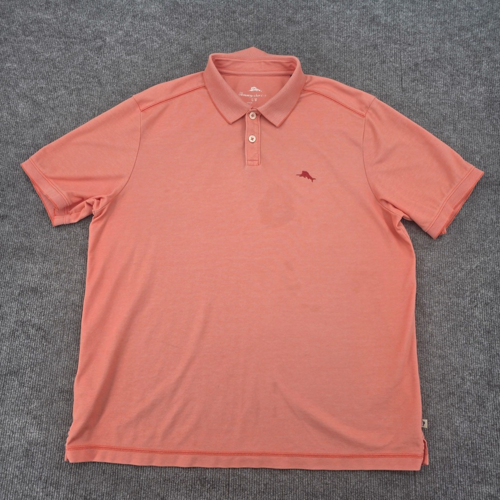 Tommy Bahama Mens Coral Orange Short Sleeve Marlin Logo Polo Shirt Large